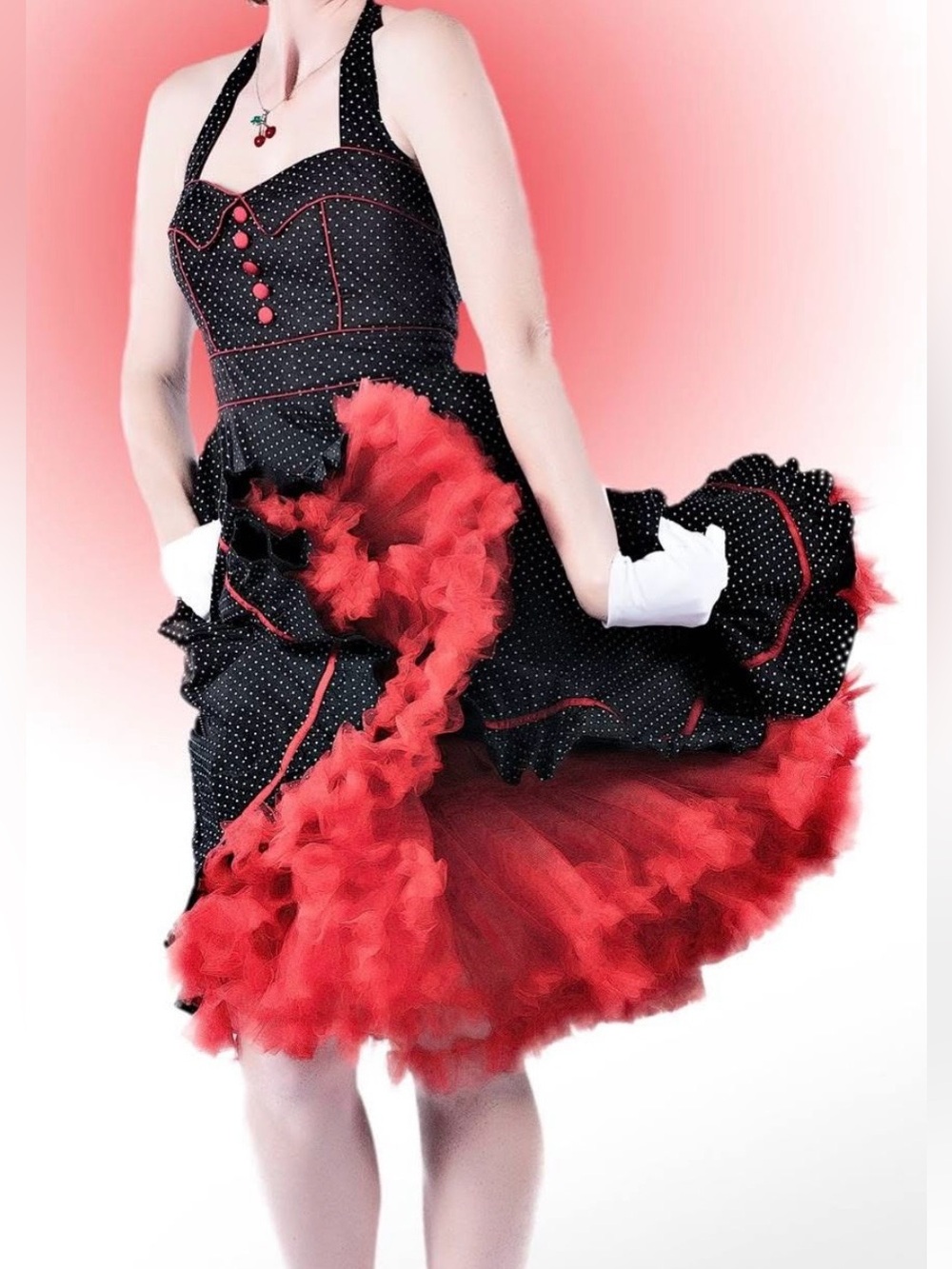Hell Bunny Rockabilly Black Polka Dot Halter Top Dress